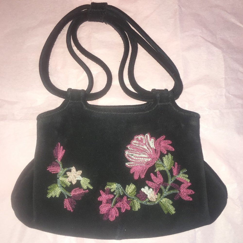 Sold Vintage Indeed Sm Black Suede Embellished Bag - Picture 1 of 5